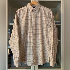 Men’s, Theory L-Sleeve Grid Pattern Shirt, Cream with Navy Stripe, Size L